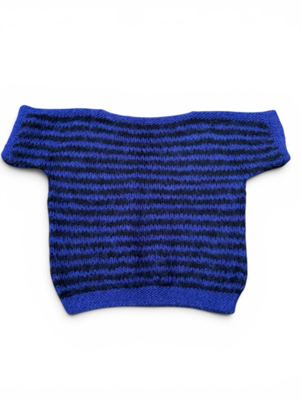 Hand Knit Mohair Artisan Sweater Jet Blue Black Stripe Soft Pullover Oversized - Picture 2 of 7